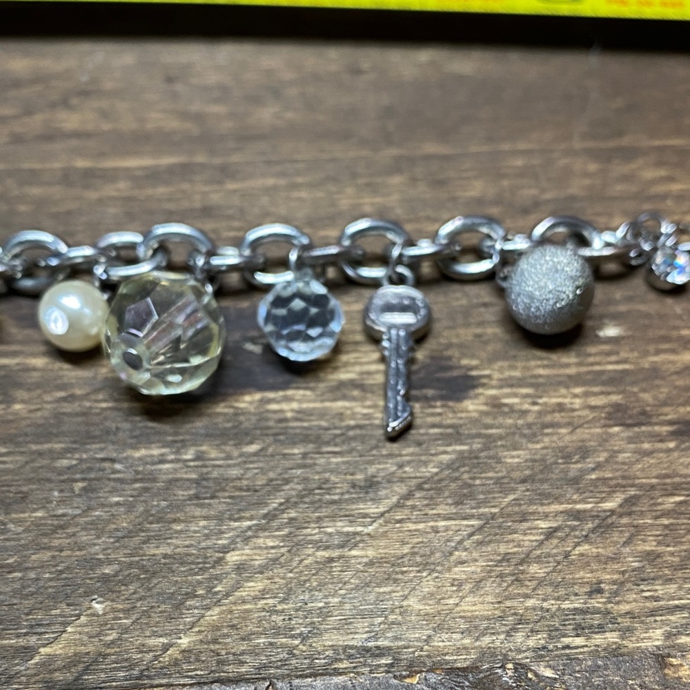Silver Charm Bracelet with Heart, Key, Flower and More Beads - Picture 13 of 13
